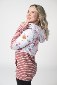 Hailey Pullover Hoodie in  Pink Bloom and Stripes