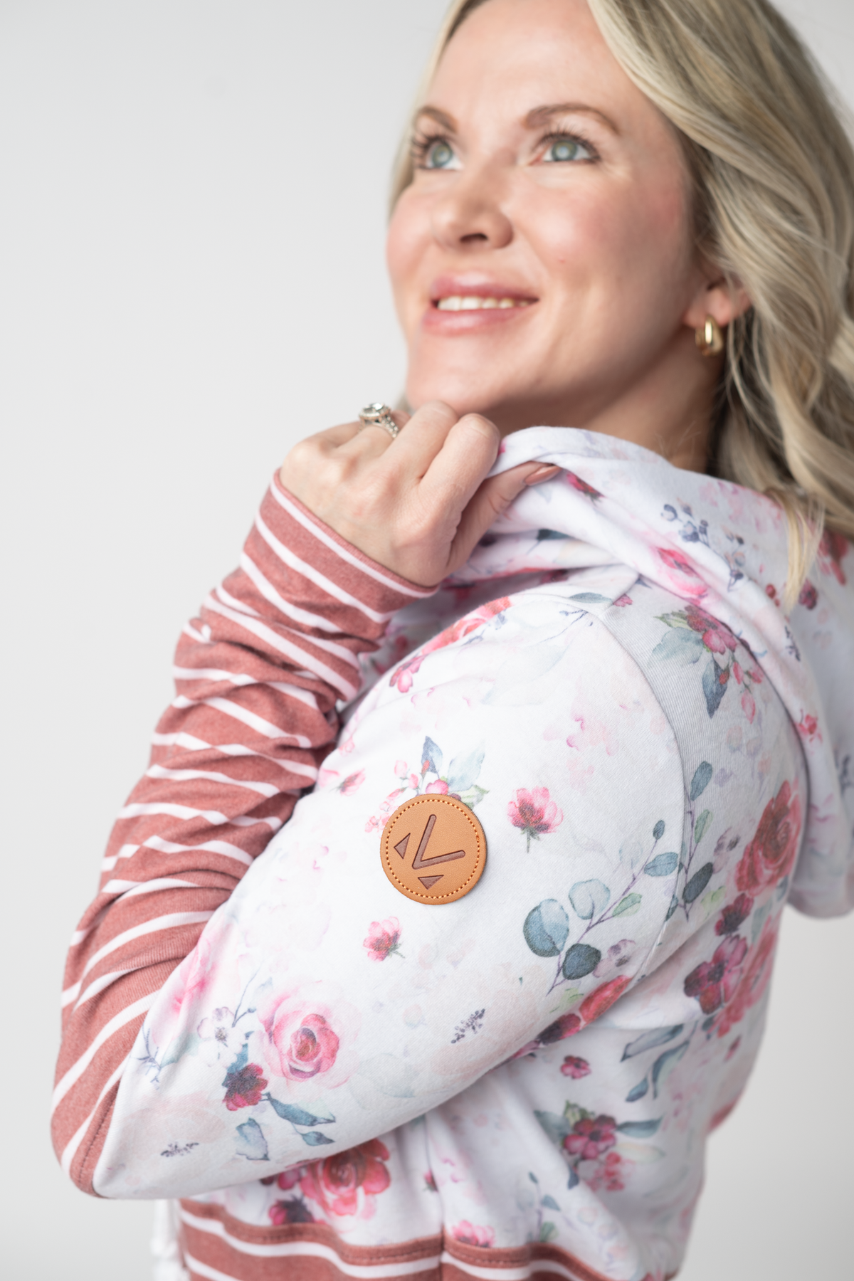 Hailey Pullover Hoodie in  Pink Bloom and Stripes