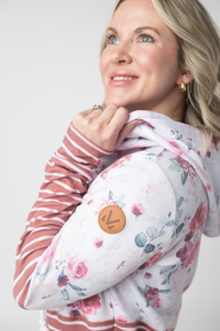 Hailey Pullover Hoodie in  Pink Bloom and Stripes