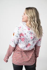 Hailey Pullover Hoodie in  Pink Bloom and Stripes