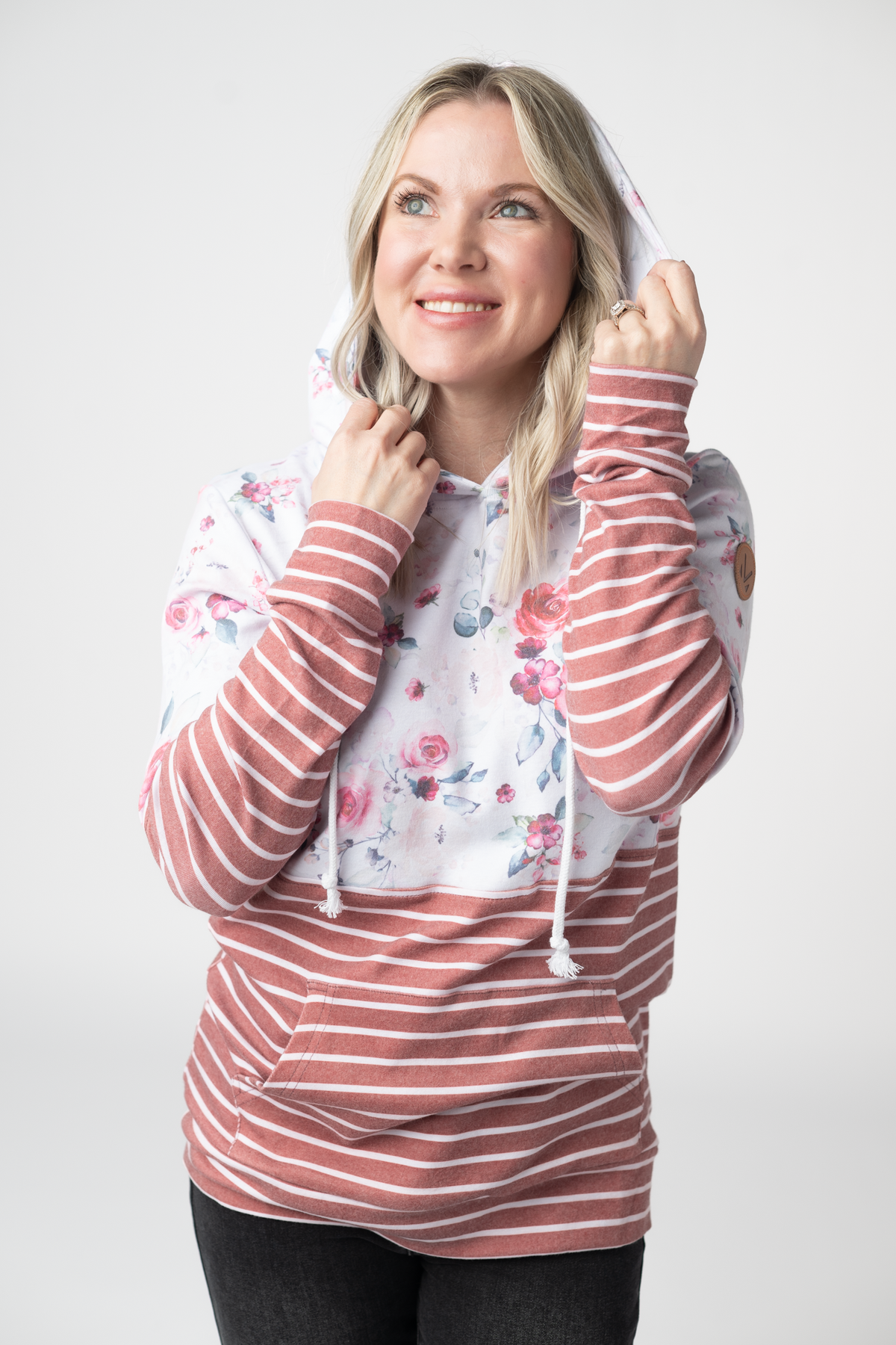 Hailey Pullover Hoodie in  Pink Bloom and Stripes