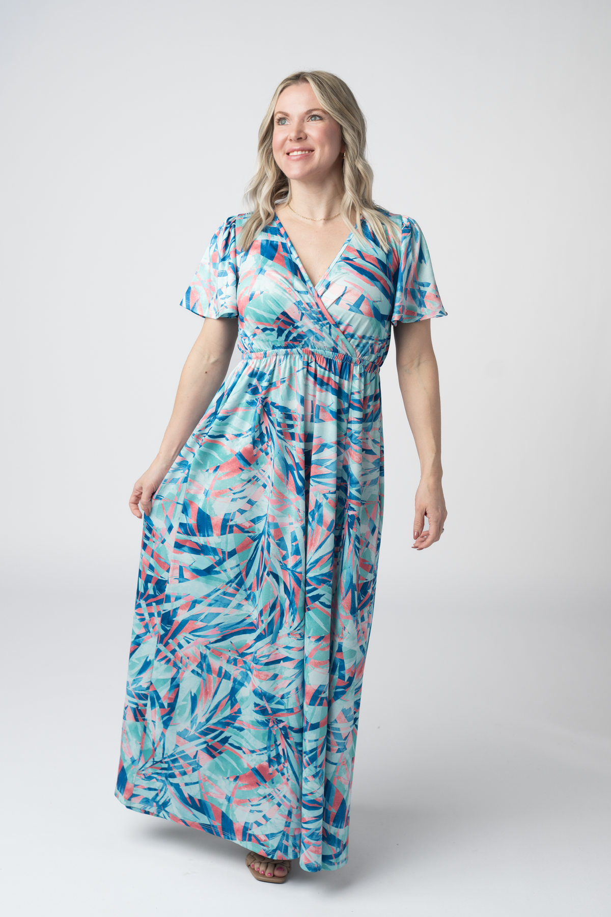 Millie Maxi Dress in Abstract Aqua Breeze