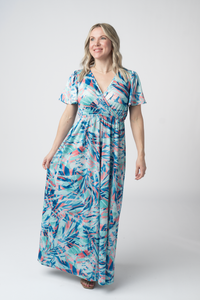 Millie Maxi Dress in Abstract Aqua Breeze