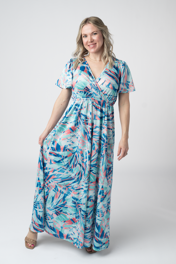 Millie Maxi Dress in Abstract Aqua Breeze