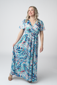 Millie Maxi Dress in Abstract Aqua Breeze