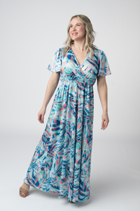 Millie Maxi Dress in Abstract Aqua Breeze