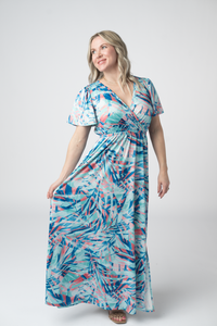 Millie Maxi Dress in Abstract Aqua Breeze