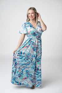 Millie Maxi Dress in Abstract Aqua Breeze