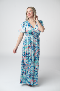 Millie Maxi Dress in Abstract Aqua Breeze