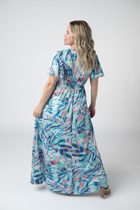 Millie Maxi Dress in Abstract Aqua Breeze