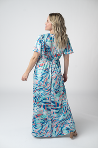 Millie Maxi Dress in Abstract Aqua Breeze