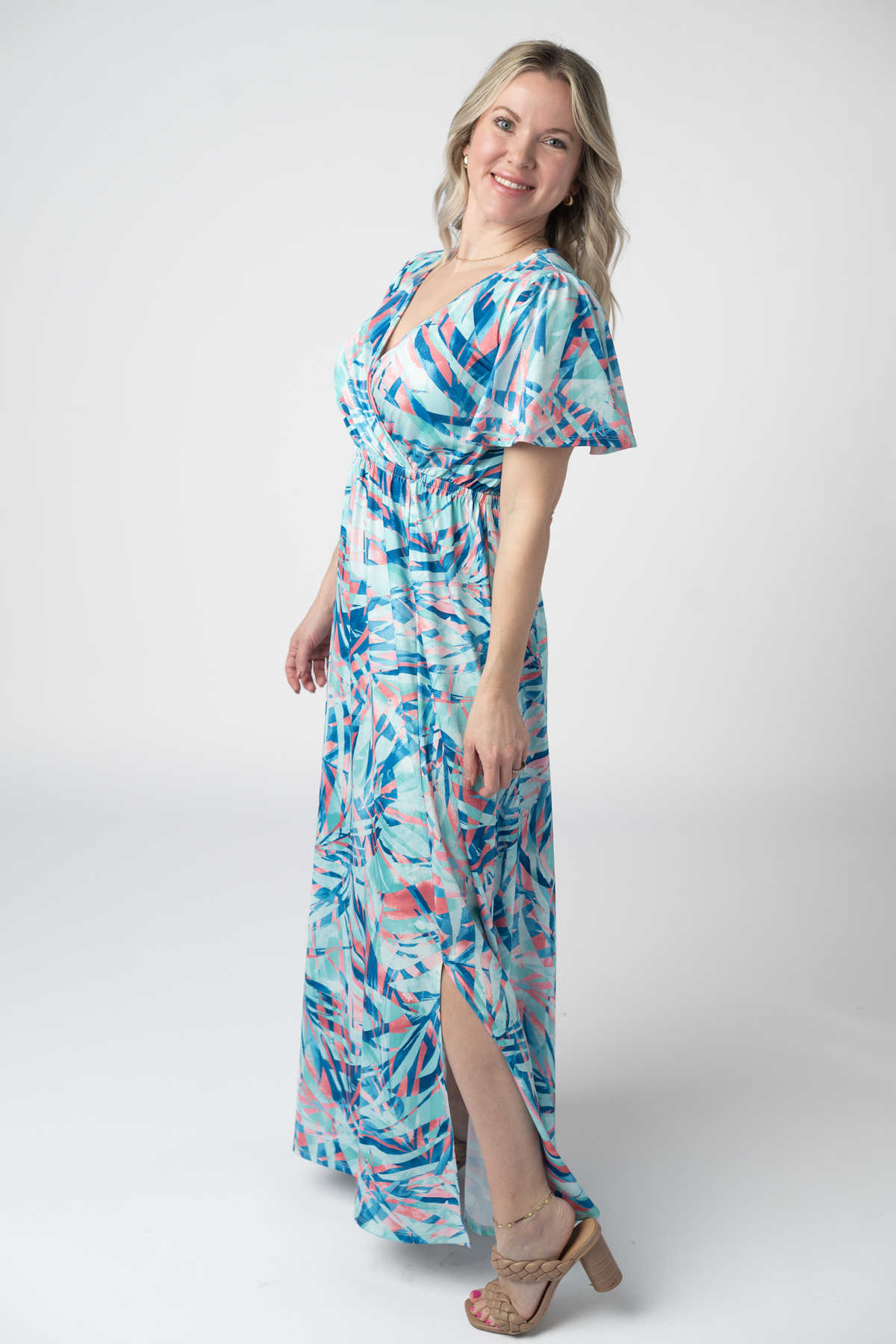 Millie Maxi Dress in Abstract Aqua Breeze
