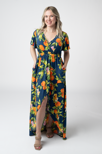 Harley High-Low Dress in Navy Citrus