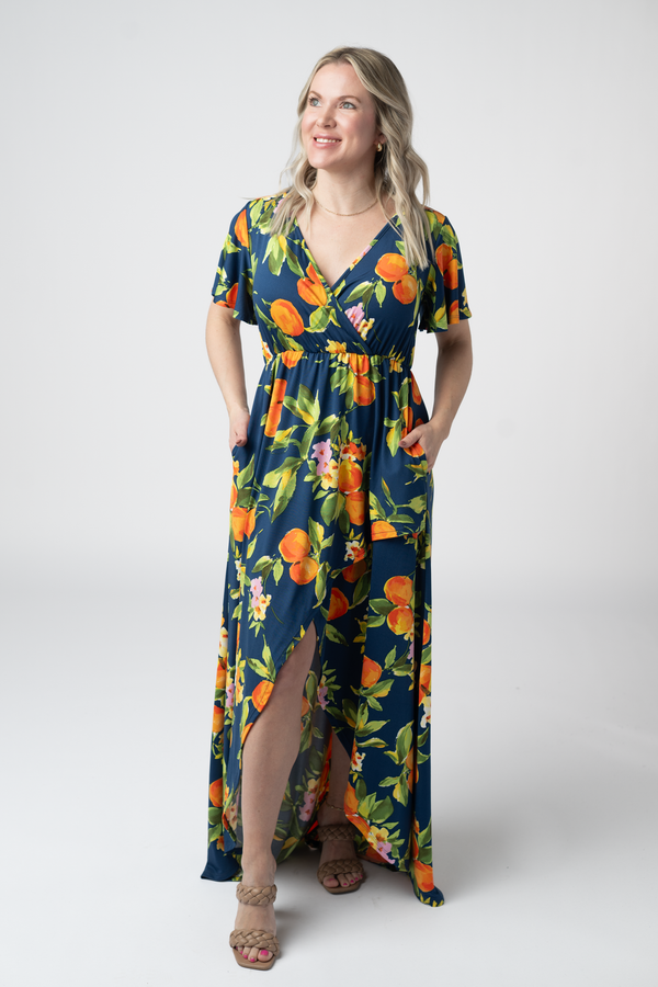 Harley High-Low Dress in Navy Citrus