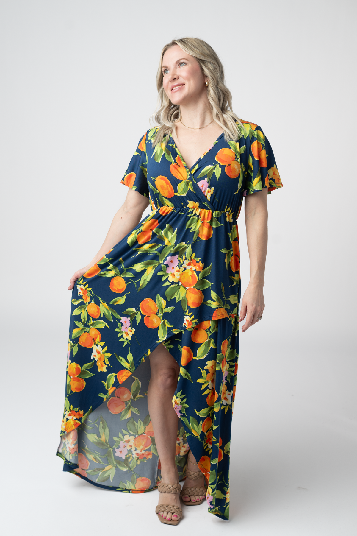 Harley High-Low Dress in Navy Citrus