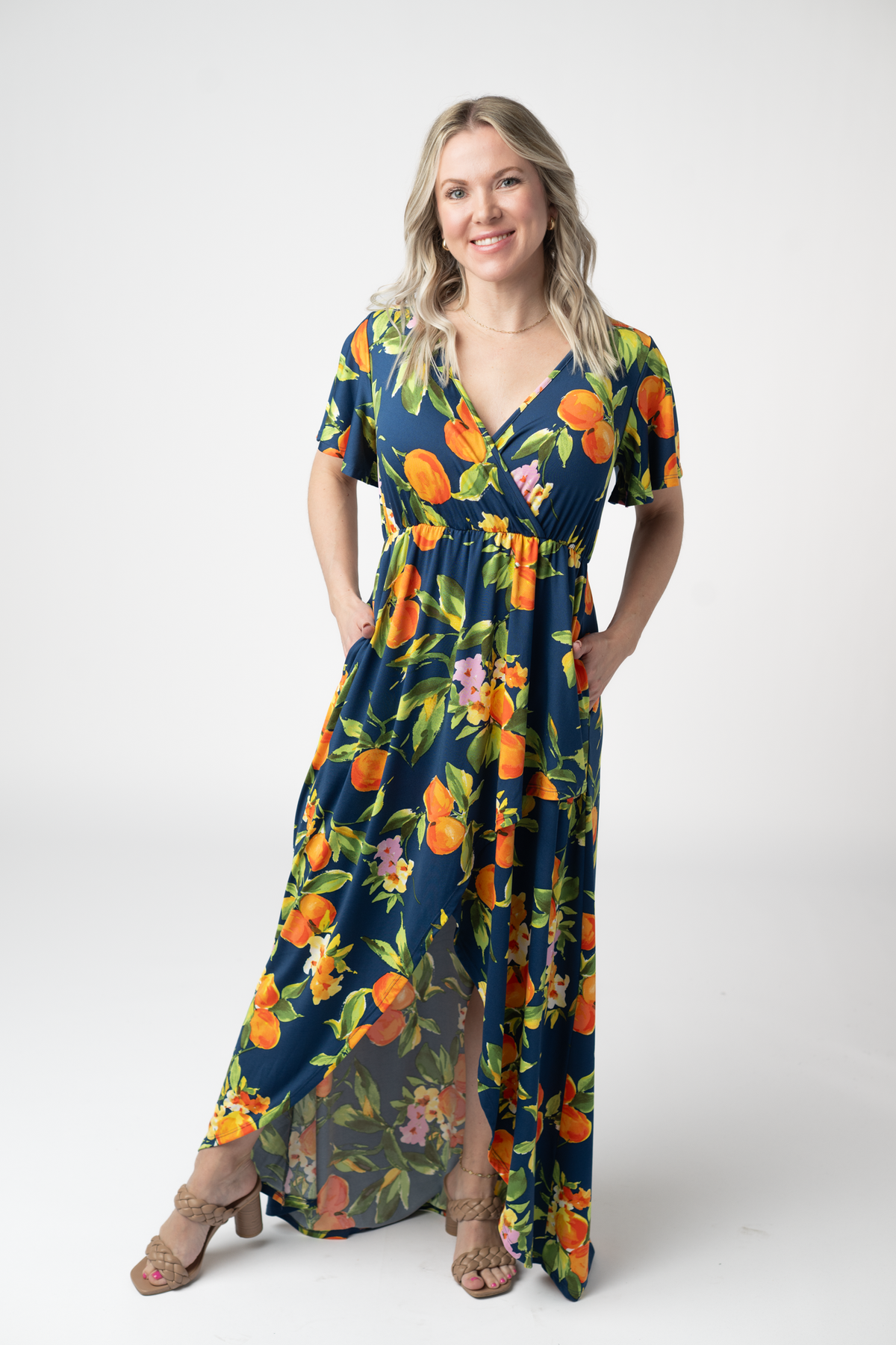Harley High-Low Dress in Navy Citrus