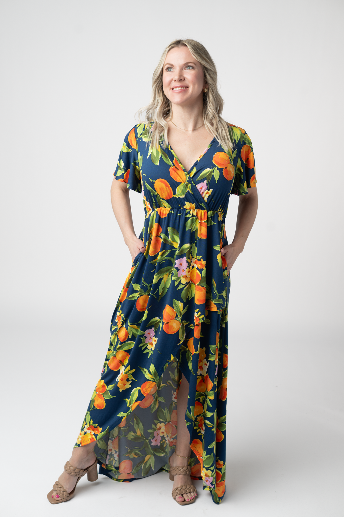 Harley High-Low Dress in Navy Citrus