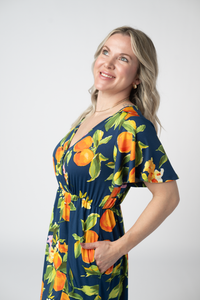 Harley High-Low Dress in Navy Citrus