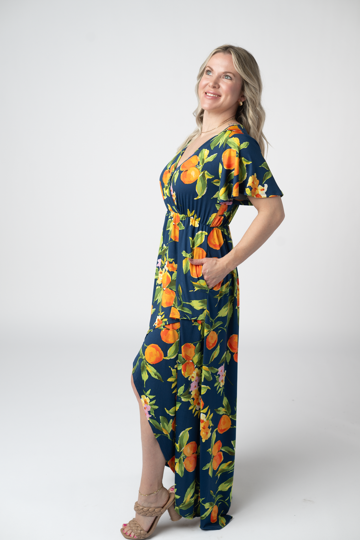 Harley High-Low Dress in Navy Citrus