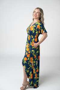 Harley High-Low Dress in Navy Citrus
