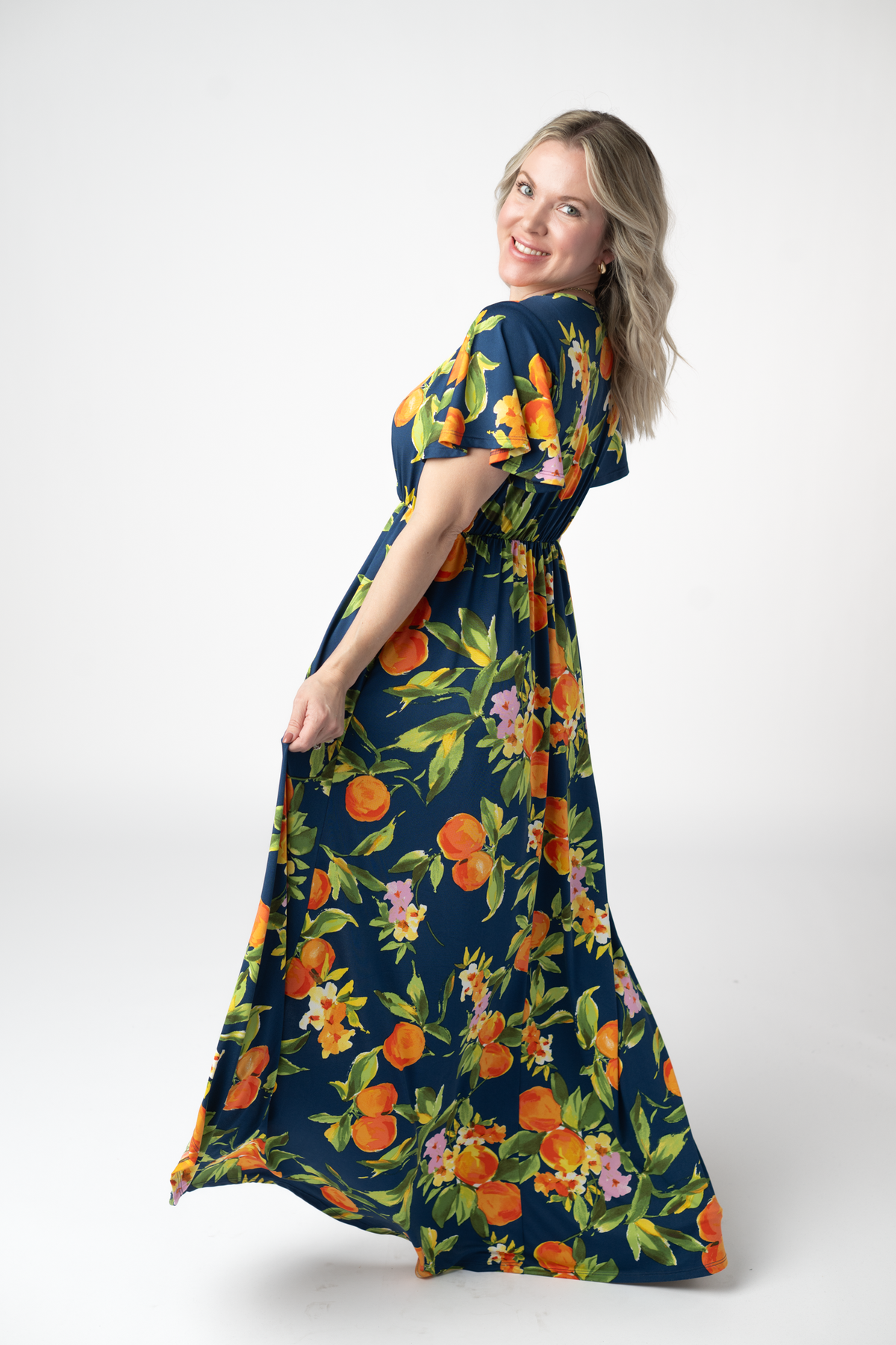 Harley High-Low Dress in Navy Citrus