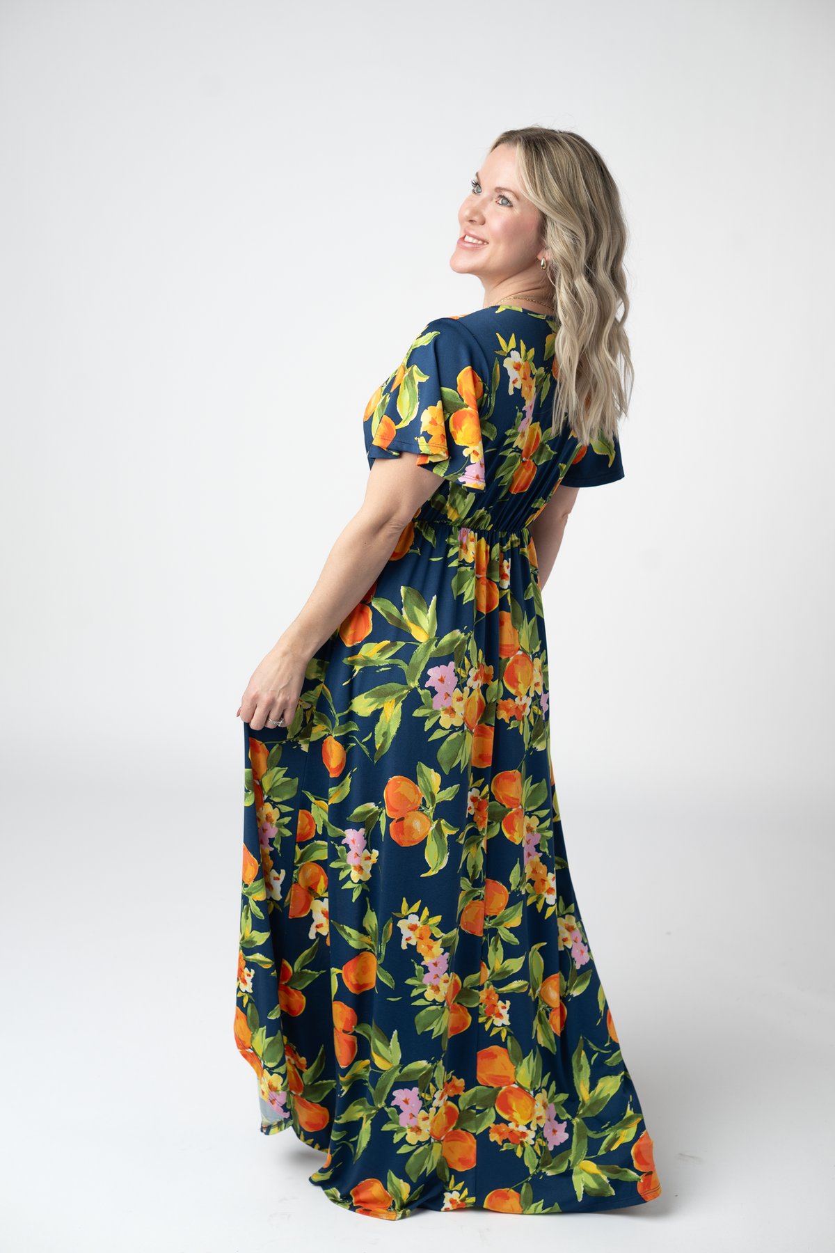 Harley High-Low Dress in Navy Citrus