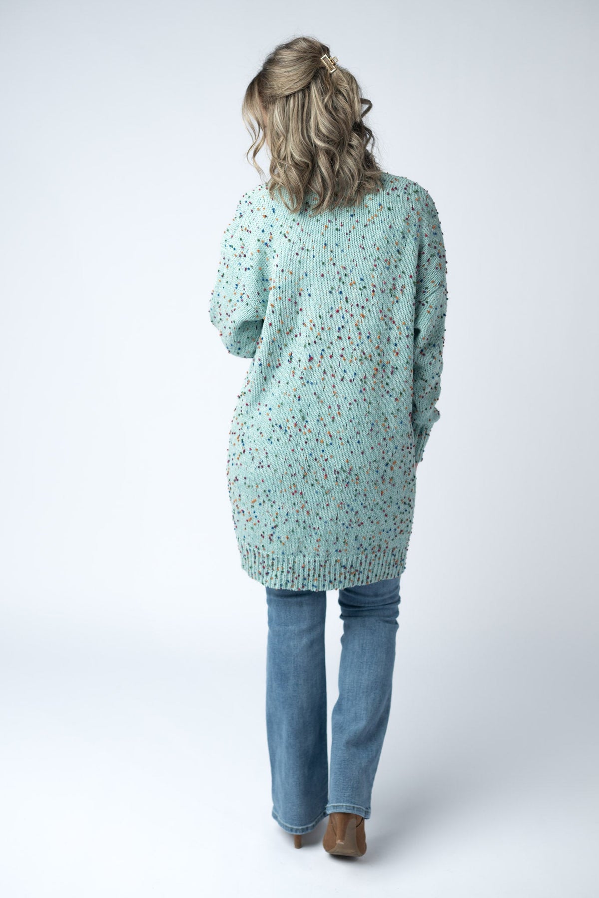 Carly Confetti Dot Cardigan in Aqua Blue