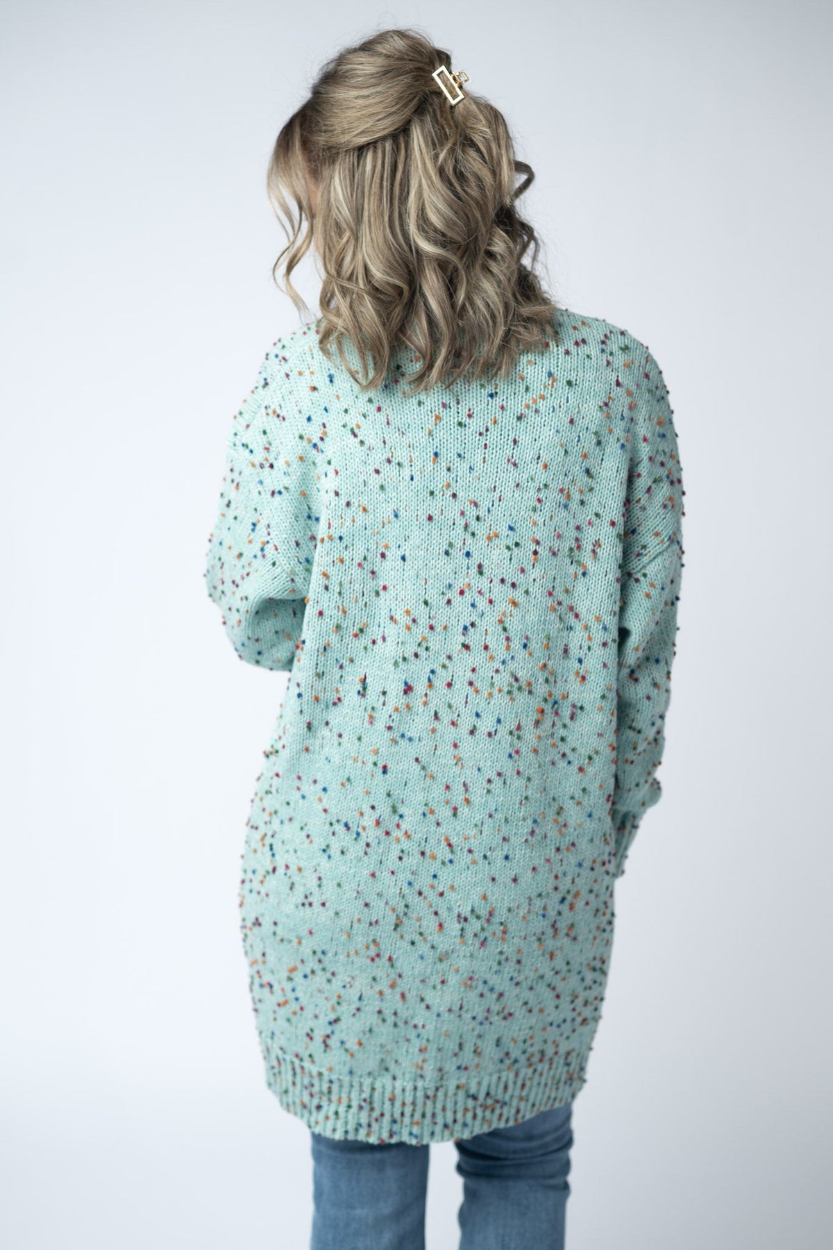 Carly Confetti Dot Cardigan in Aqua Blue