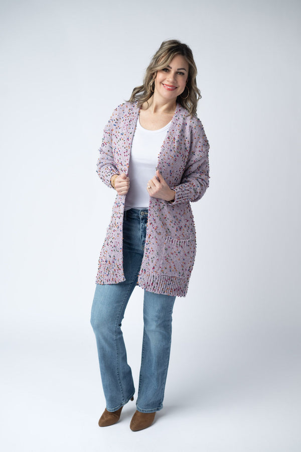 Carly Confetti Dot Cardigan in Lavender