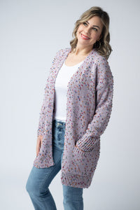 Carly Confetti Dot Cardigan in Lavender