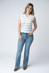 Lucy Striped Button Tank in Sky Blue