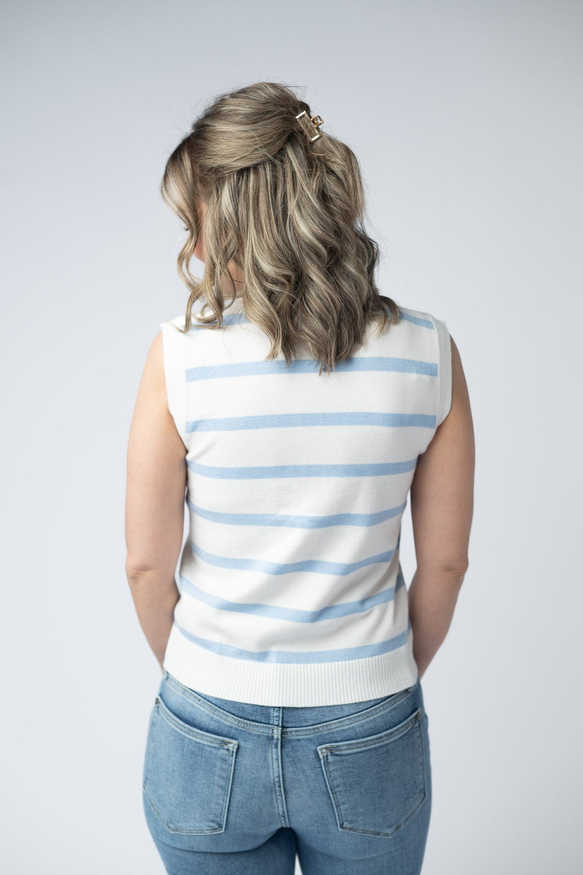 Lucy Striped Button Tank in Sky Blue