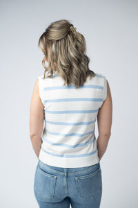 Lucy Striped Button Tank in Sky Blue