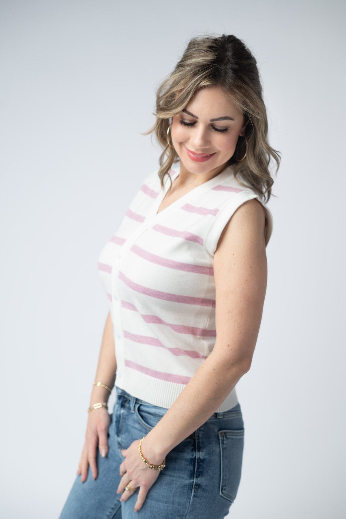 Lucy Striped Button Tank in Pink