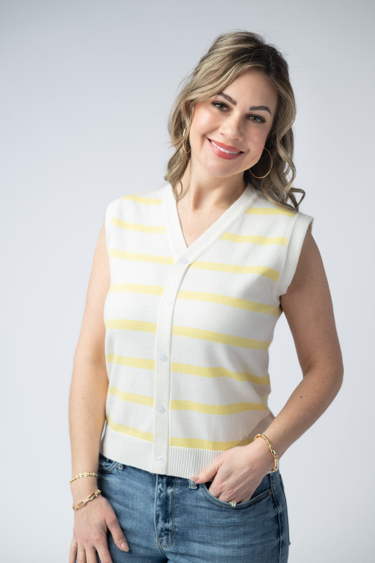 Lucy Striped Button Tank in Yellow