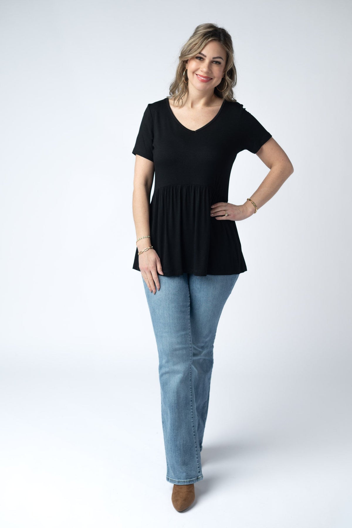 Sarah Ruffle Short Sleeve in Black
