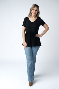 Sarah Ruffle Short Sleeve in Black
