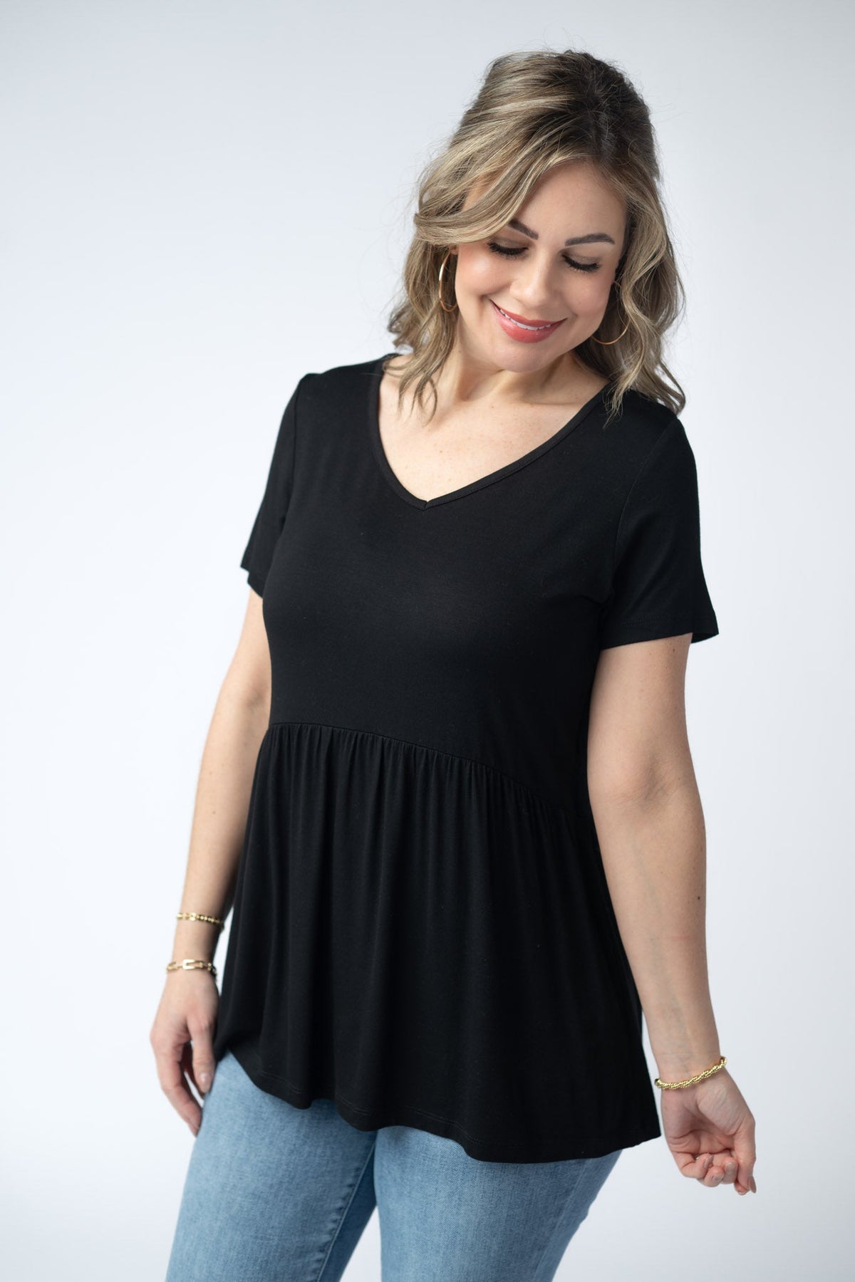 Sarah Ruffle Short Sleeve in Black