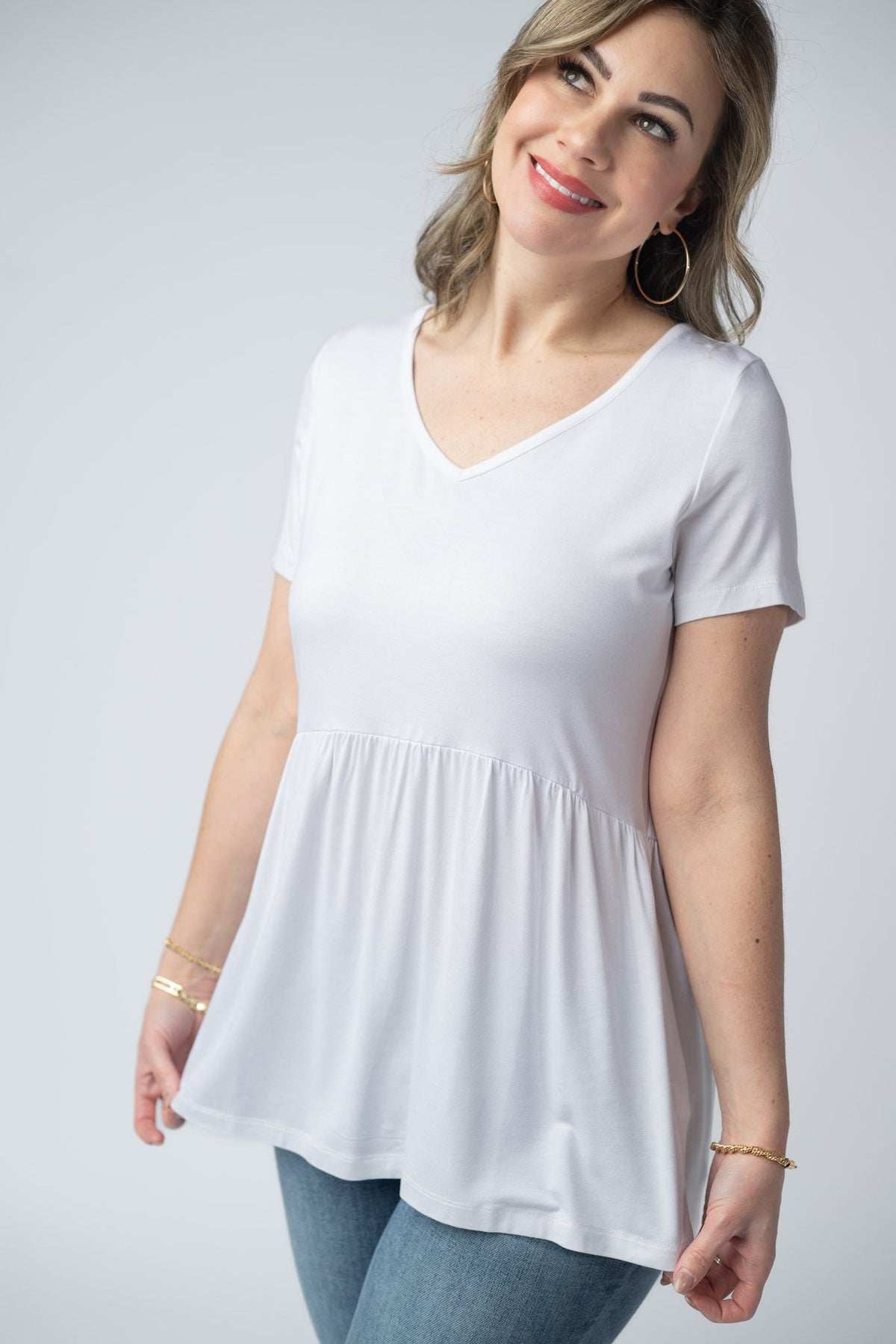 Sarah Ruffle Short Sleeve in White