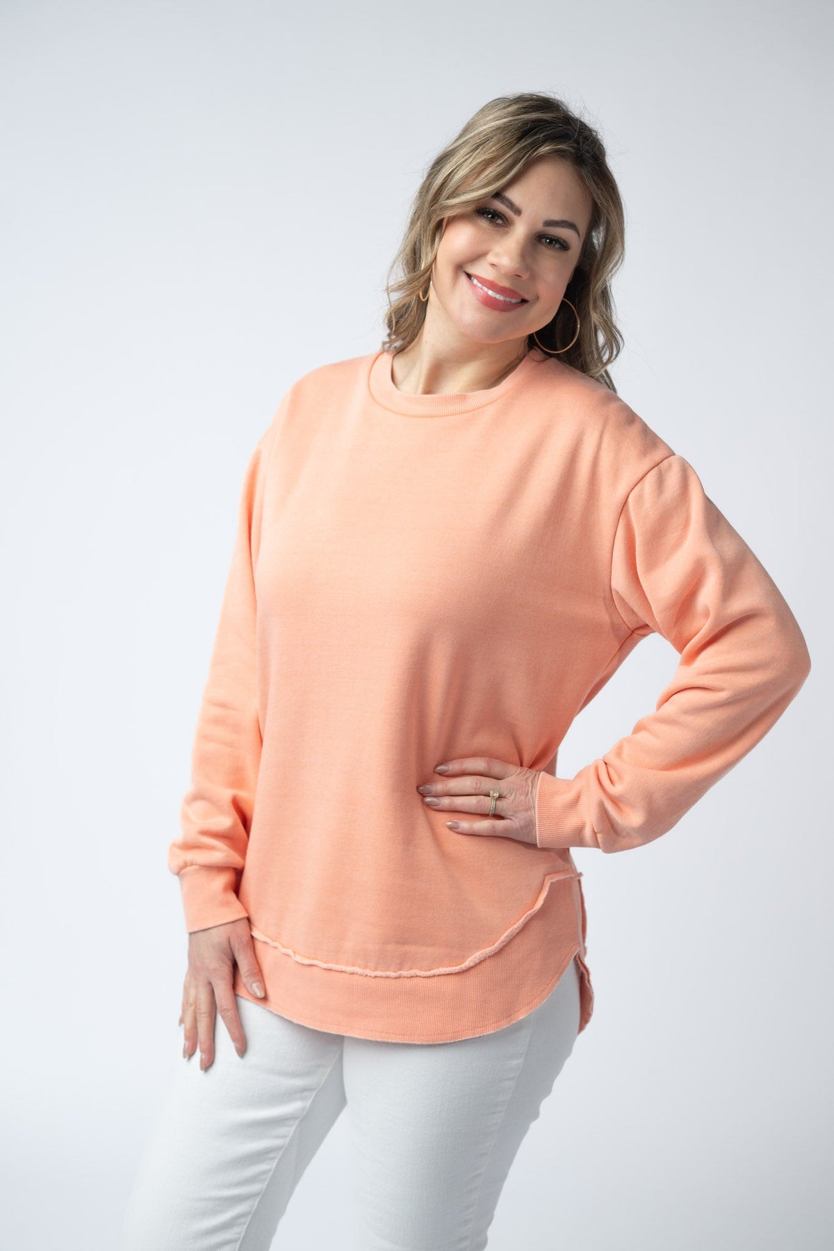 Vintage Wash Pullover in Spring Peach