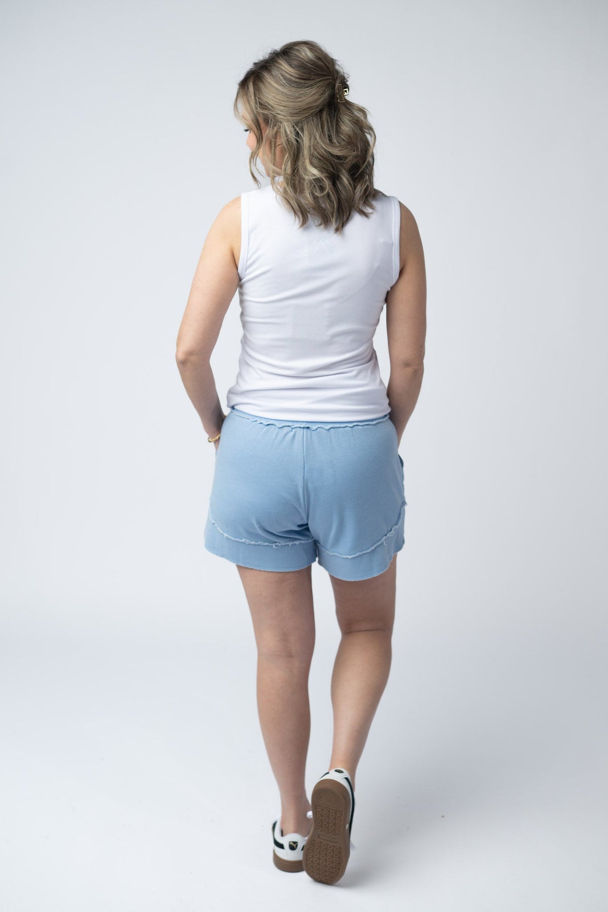 French Terry Stevie Shorts in Dusty Blue
