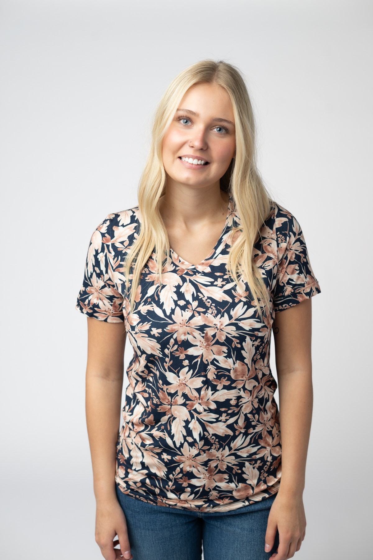 Sophie Top in Navy Autumn Petals
