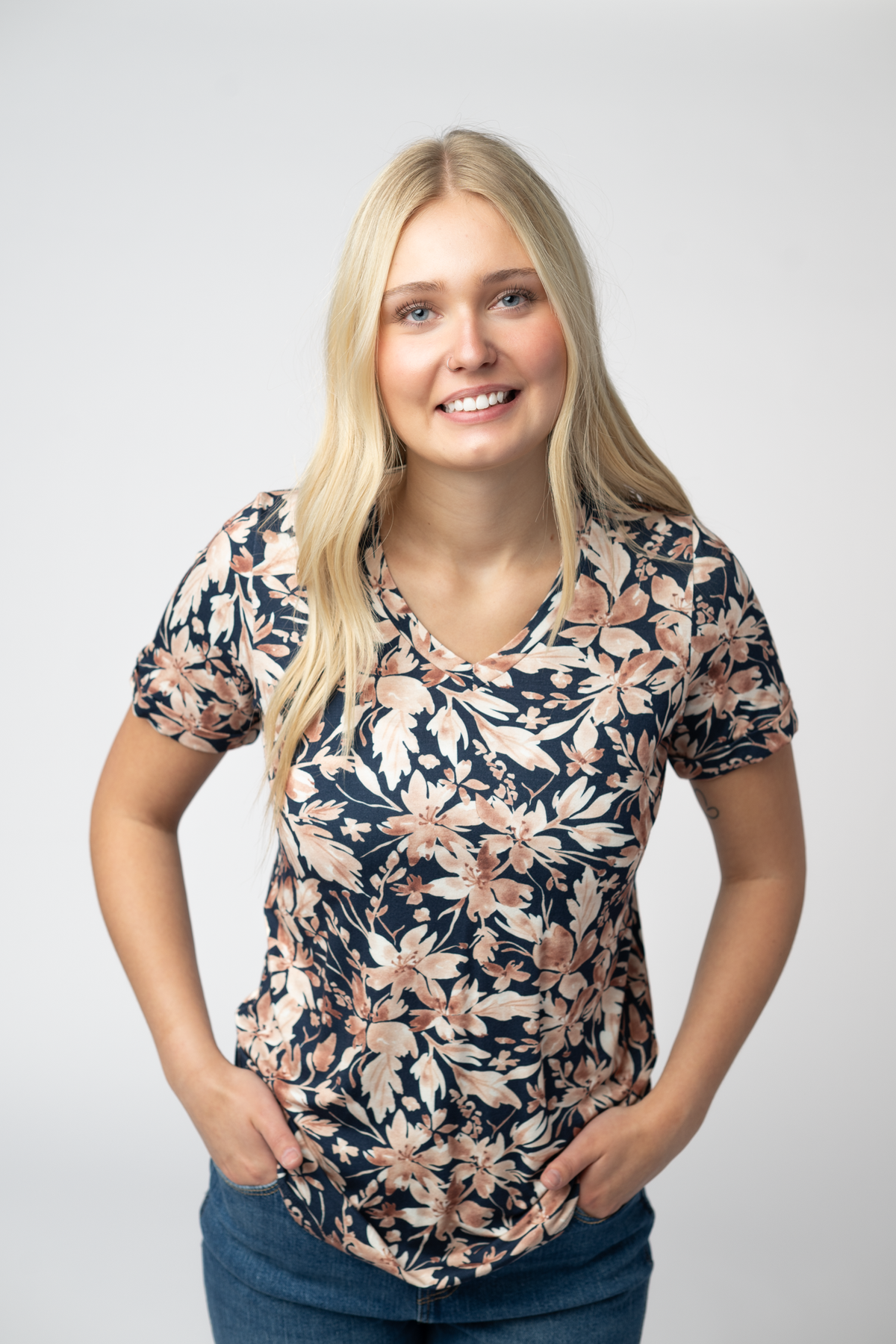 Sophie Top in Navy Autumn Petals