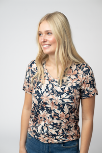 Sophie Top in Navy Autumn Petals