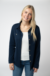 Ryleigh Ribbed Button Down in Navy
