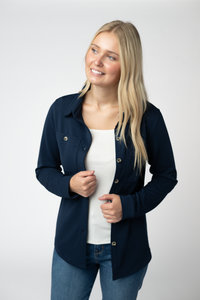 Ryleigh Ribbed Button Down in Navy