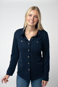 Ryleigh Ribbed Button Down in Navy