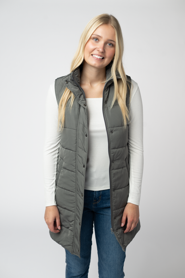 Harlow Long Vest in Grey