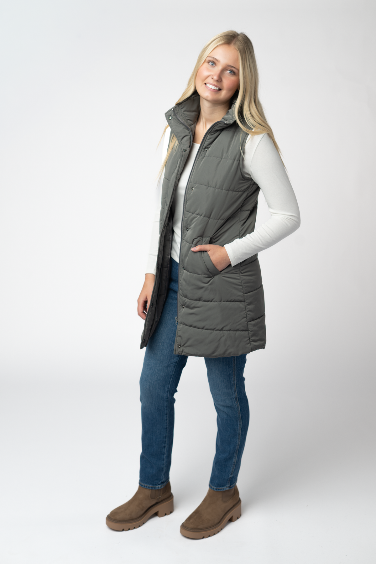 Harlow Long Vest in Grey