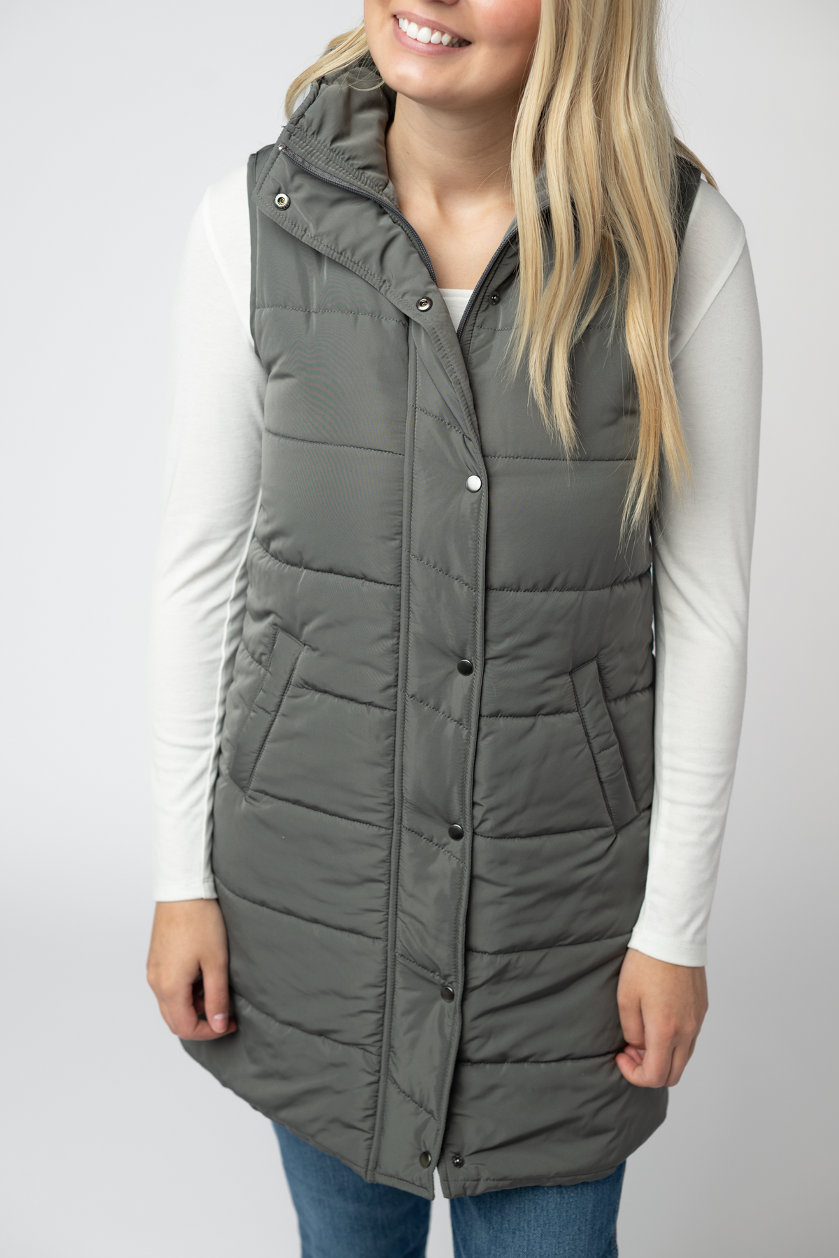 Harlow Long Vest in Grey